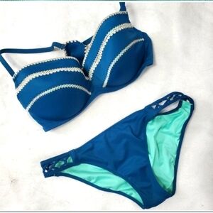 Blue and White Women's Bikini Set